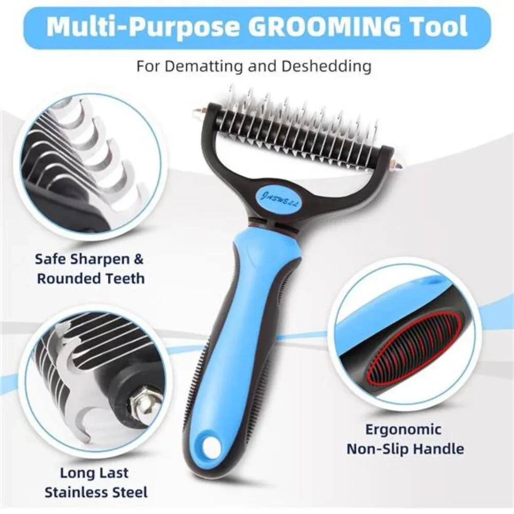 Pet Grooming Tool- 2 Sided Undercoat Rake for Dogs &Cats-Safe and Effective Comb